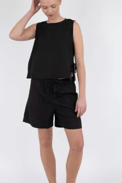 Neo Noir Svetlana Linen Top Black