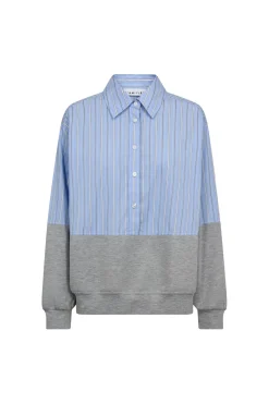 Sale Haute L'Amitié Sweat Mix Blue Stripe Shirt HL10460 Pale Blue/ Grey Melangé