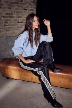 Sale Haute L'Amitié Sweat Mix Blue Stripe Shirt HL10460 Pale Blue/ Grey Melangé