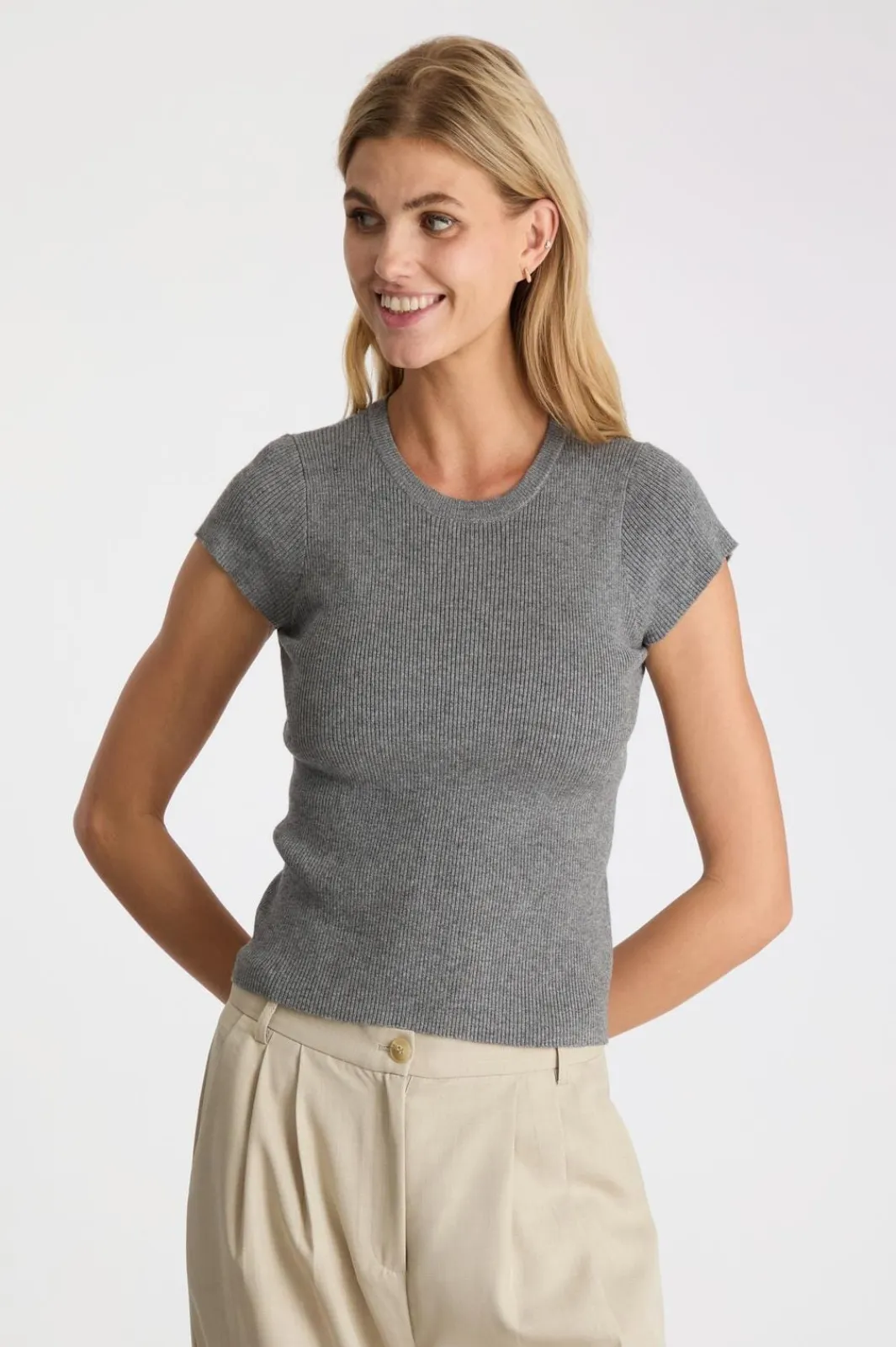 Hot Neo Noir Tirra Knit Tee Dark Grey Melange