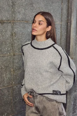 New Haute L'Amitié Toby Hem Line Knit HL10316 Light Grey Melange