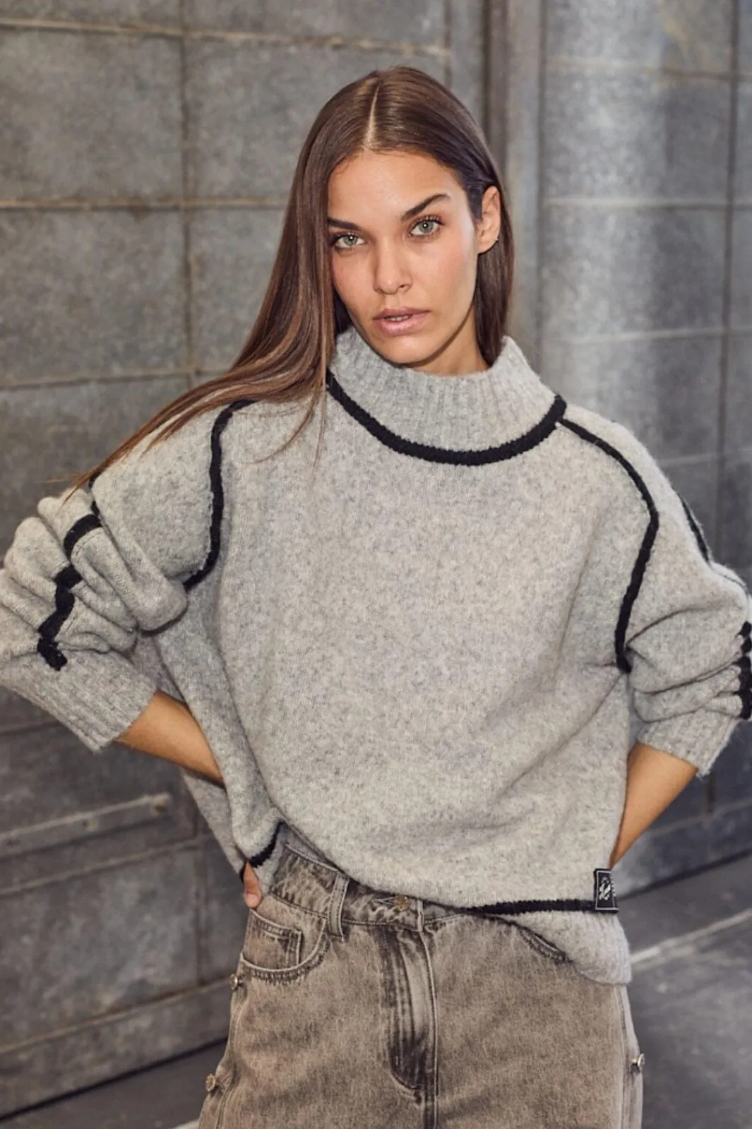 New Haute L'Amitié Toby Hem Line Knit HL10316 Light Grey Melange