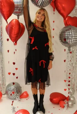 Liberte Tulle-Ls-Bow-Dress 22124 Black Red Bow