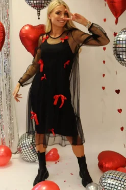 Liberte Tulle-Ls-Bow-Dress 22124 Black Red Bow