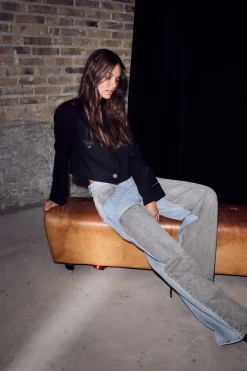 Discount Haute L'Amitié Two-Tone Patch Jeans HL10377 Blue/Grey Mix
