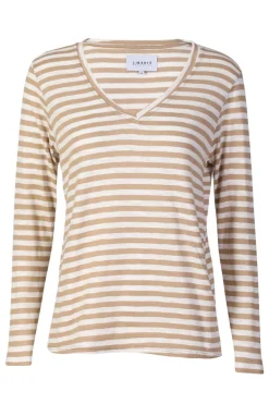 Online Liberte Ulla-Ls-Vneck-Stripe-Tshirt 22160 Sand White Stripe