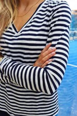 Online Liberte Ulla-Ls-Vneck-Stripe-Tshirt 22160 Navy White Stripe