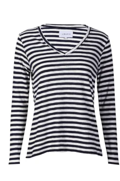 Online Liberte Ulla-Ls-Vneck-Stripe-Tshirt 22160 Navy White Stripe