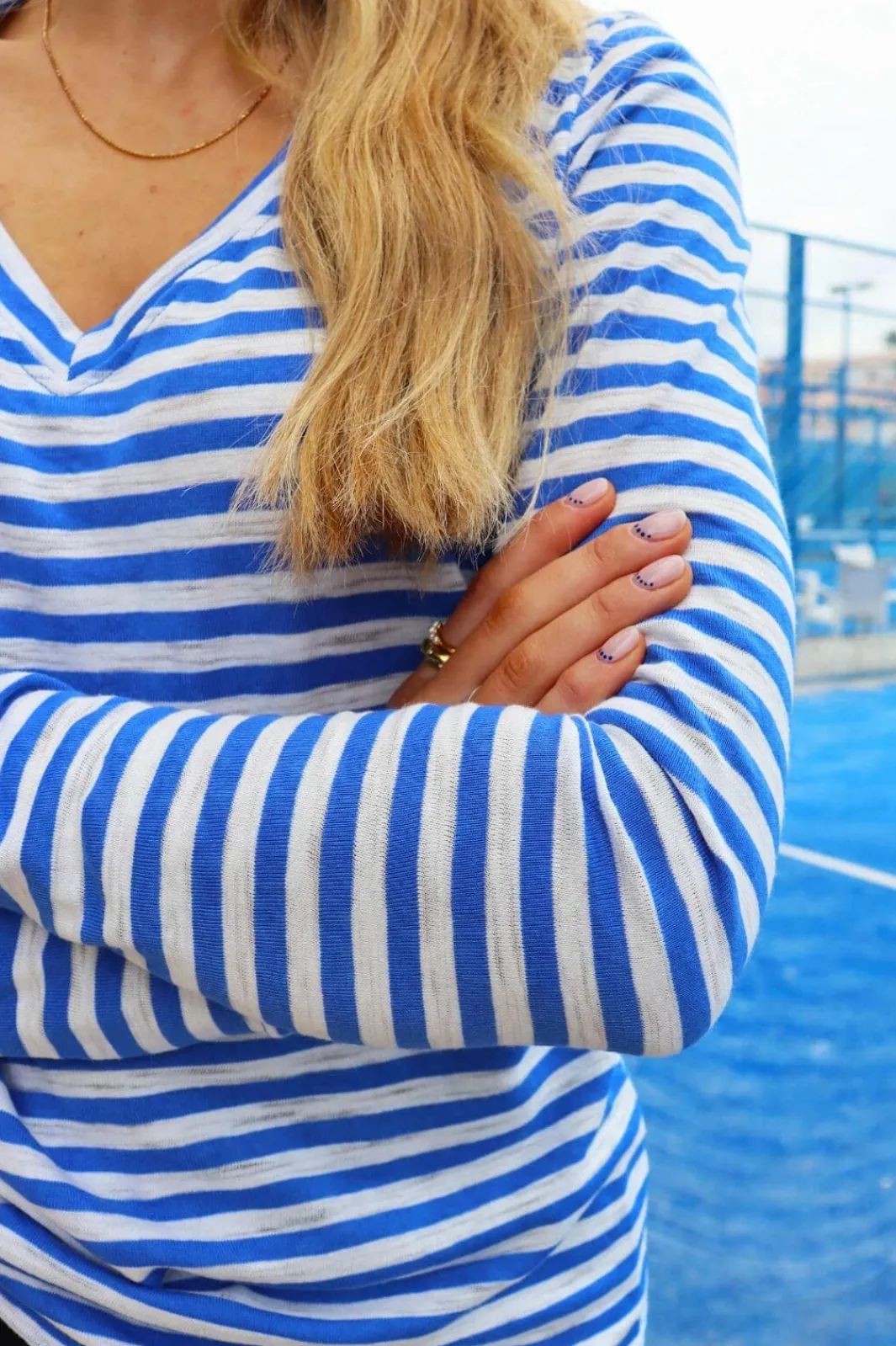 Sale Liberte Ulla-Ls-Vneck-Stripe-Tshirt 22160 Cobolt White Stripe