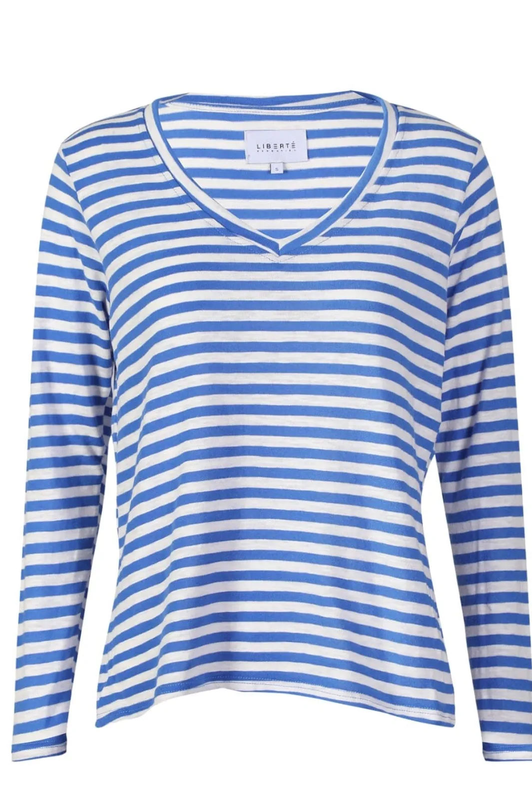 Sale Liberte Ulla-Ls-Vneck-Stripe-Tshirt 22160 Cobolt White Stripe