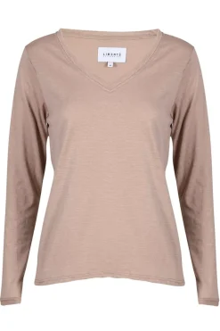 Clearance Liberte Ulla-Ls-Vneck-Tshirt 22159 Sand