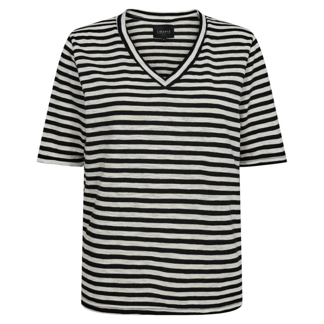 Sale Liberte Ulla-Ss-Vneck-Stripe-Tshirt Black White Stripe