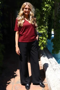 Liberte Ulla-Ss-Vneck-Tshirt 21675 Bordeaux