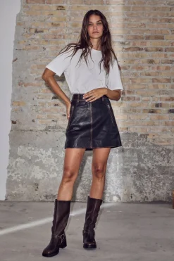 New Haute L'Amitié Used Leather Crop Skirt HL10362 Mocca