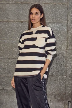 Hot Haute L'Amitié Veronica Stripe Tee Sweat HL10295 Offwhite Black