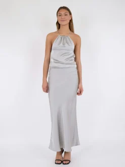 Neo Noir Vicky Heavy Sateen Skirt Silver