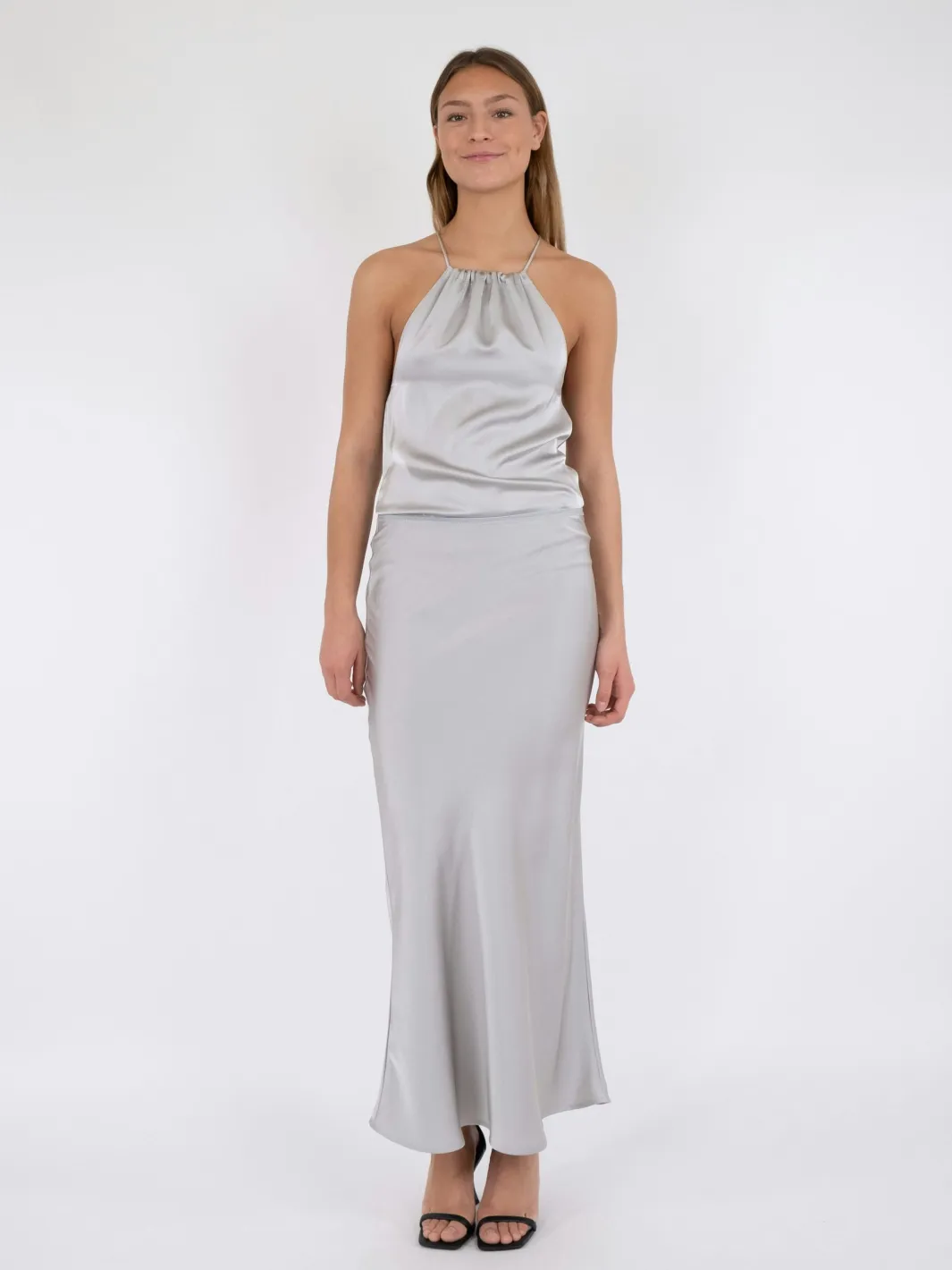 Neo Noir Vicky Heavy Sateen Skirt Silver