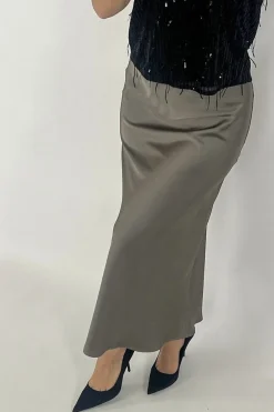New Neo Noir Vicky Heavy Sateen Skirt Warm Grey