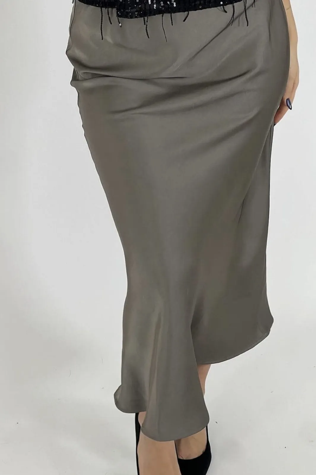 New Neo Noir Vicky Heavy Sateen Skirt Warm Grey