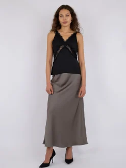 New Neo Noir Vicky Heavy Sateen Skirt Warm Grey