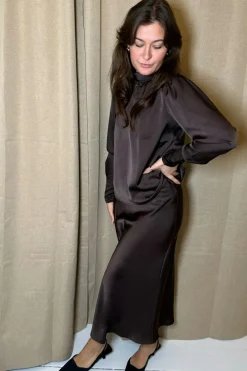 Discount Neo Noir Vicky Heavy Sateen Skirt 159588 Dark Brown