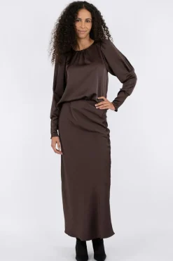 Discount Neo Noir Vicky Heavy Sateen Skirt 159588 Dark Brown