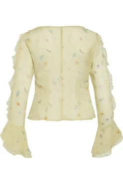 Outlet Vila Viemmy L/S V-Neck Frill Top 5002464 Pale Banana Flower