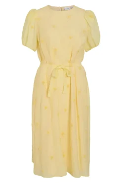 Online Vila Vihilma 2/4 Midi Dress 4904943 Pale Banana Embroidery