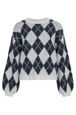 Outlet Vila Vikarley L/S Knit Pullover 5102174 Light Grey Melange Navy Blazer