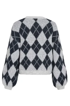 Outlet Vila Vikarley L/S Knit Pullover 5102174 Light Grey Melange Navy Blazer