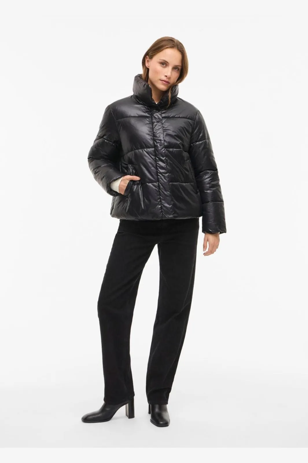 New Vila Vilidda L/S Shinny Puffer Short Jacket 4909324 Black