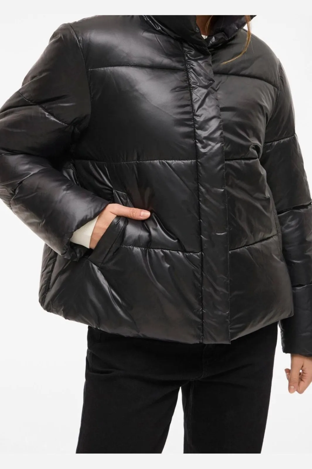 New Vila Vilidda L/S Shinny Puffer Short Jacket 4909324 Black