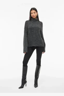 Discount Vila Vimarley L/S Roll Neck Knit Pullover 4971920 Dark Grey Melange
