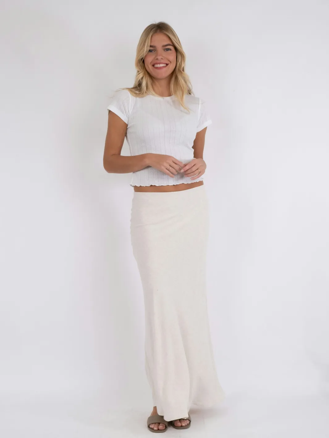 Sale Neo Noir Viso Linen Skirt Natural