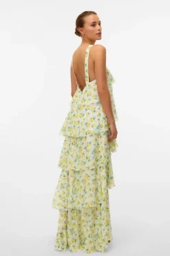 Online Vero Moda Vmfelicia Sl Ruffle Maxi Dress 4783970 Star White Lemon Aop