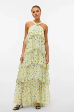 Online Vero Moda Vmfelicia Sl Ruffle Maxi Dress 4783970 Star White Lemon Aop