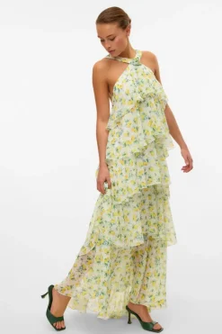 Online Vero Moda Vmfelicia Sl Ruffle Maxi Dress 4783970 Star White Lemon Aop