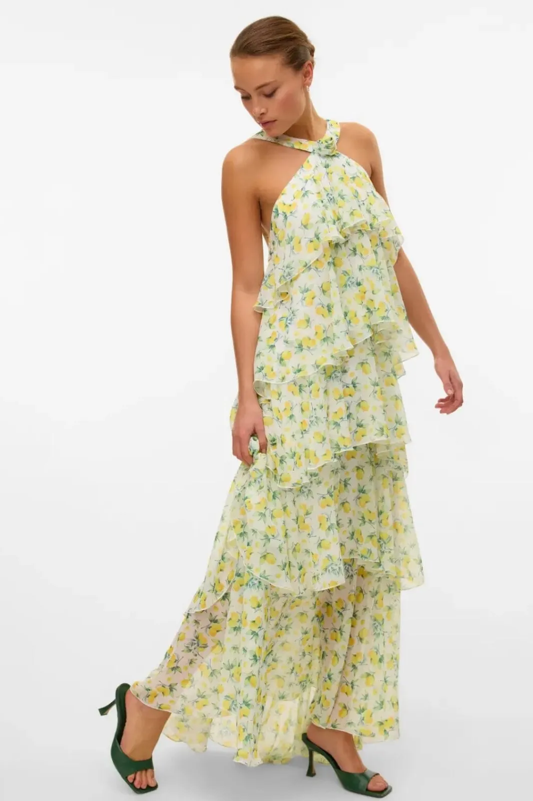 Online Vero Moda Vmfelicia Sl Ruffle Maxi Dress 4783970 Star White Lemon Aop