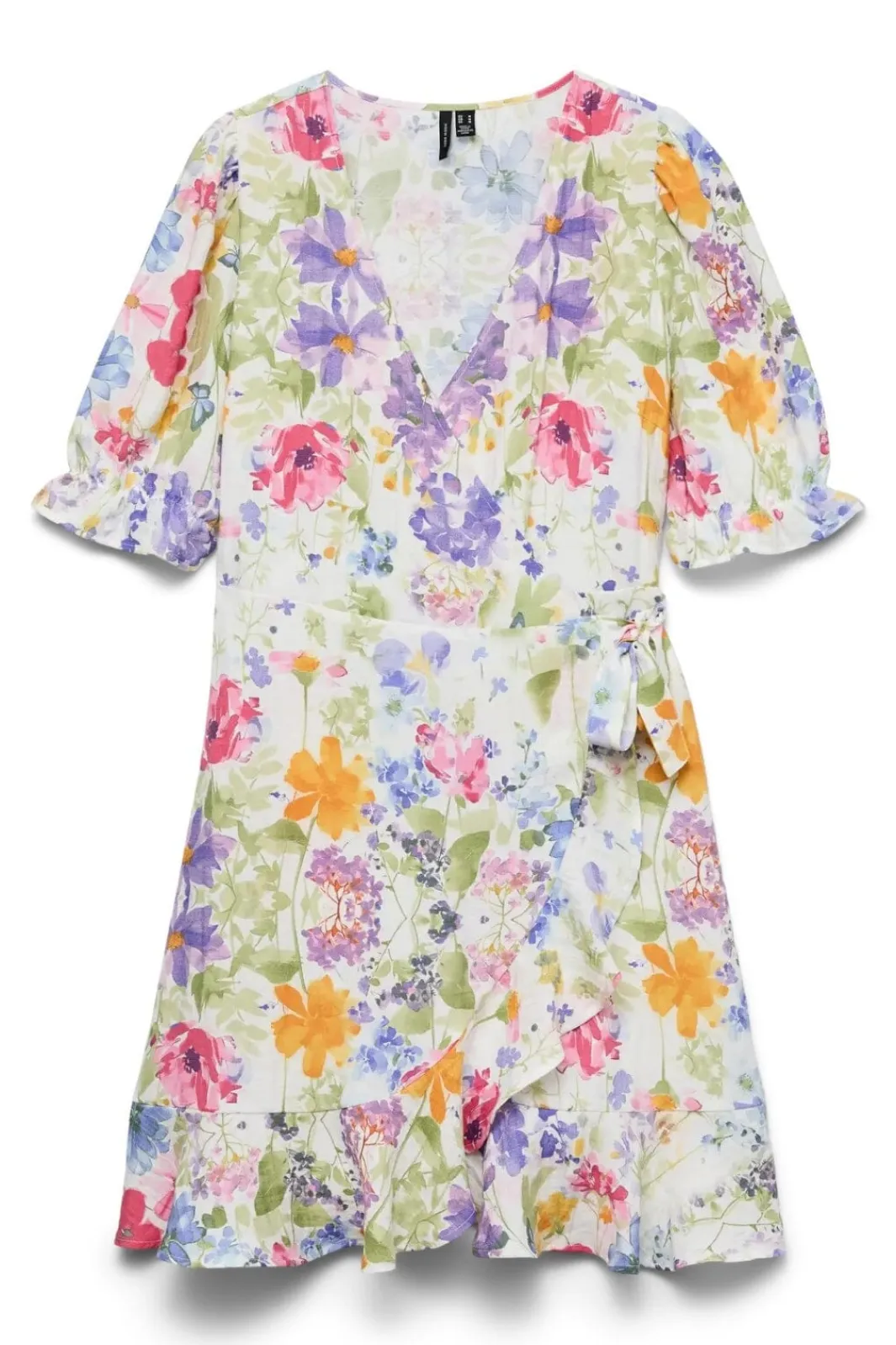 Hot Vero Moda Vmflora 2/4 Wrap Short Dress 4887993 Bright White Multi Flower