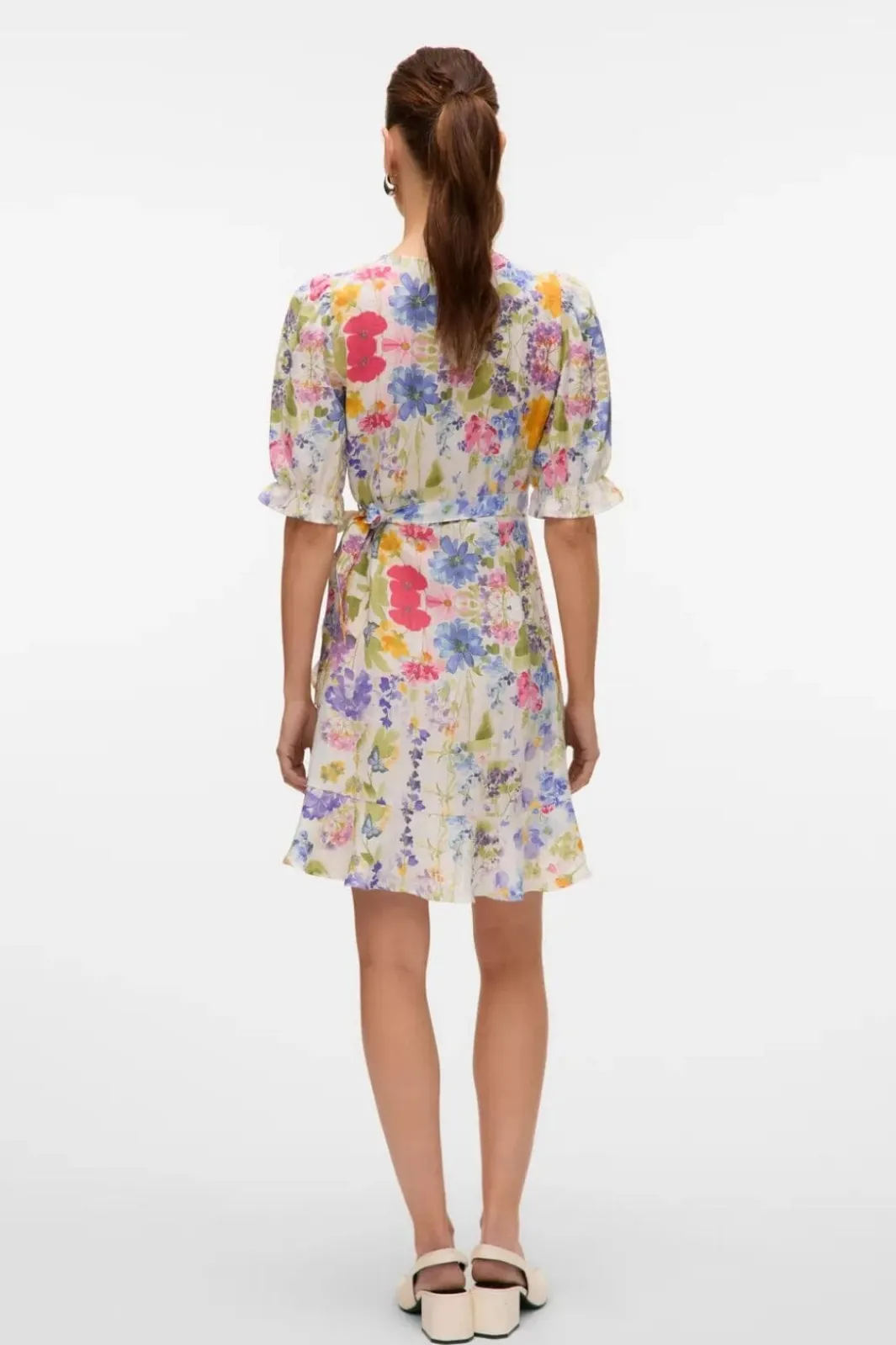 Hot Vero Moda Vmflora 2/4 Wrap Short Dress 4887993 Bright White Multi Flower
