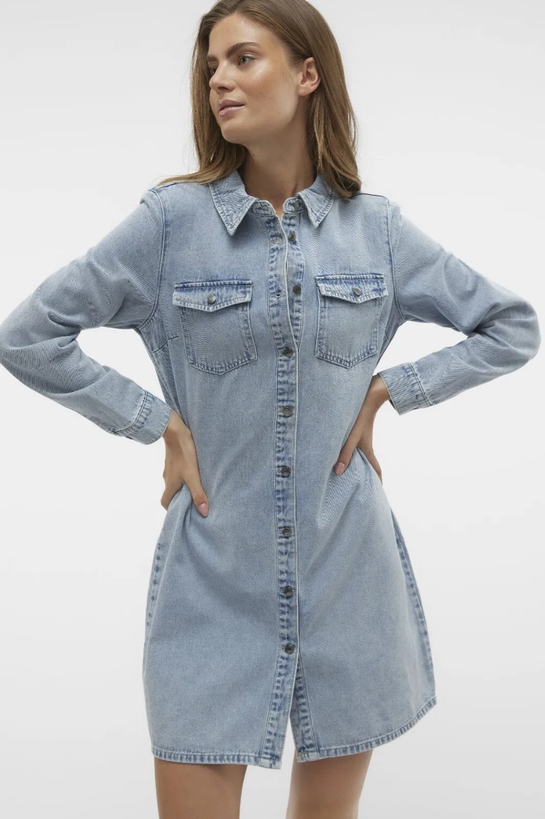 Sale Vero Moda Vmjennie Ls Short Denim Dress Mix 4524290 Light Blue Denim
