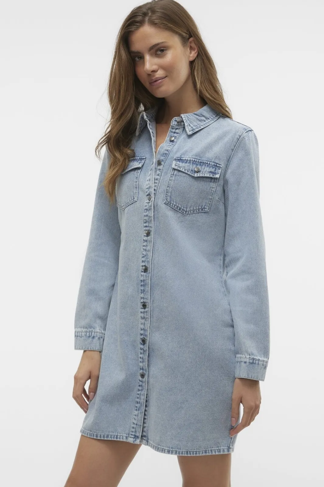 Sale Vero Moda Vmjennie Ls Short Denim Dress Mix 4524290 Light Blue Denim