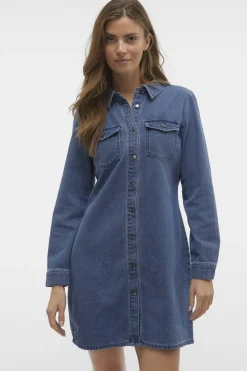 Outlet Vero Moda Vmjennie Ls Short Denim Dress Mix 4536351 Medium Blue Denim