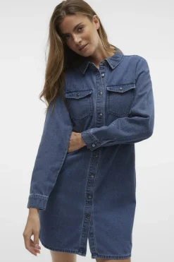 Outlet Vero Moda Vmjennie Ls Short Denim Dress Mix 4536351 Medium Blue Denim