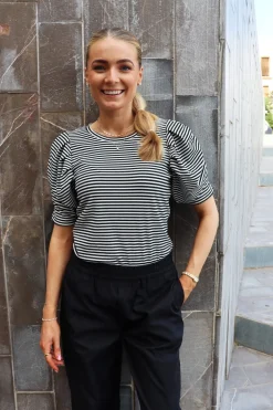 Online Liberte Win Puff Tshirt 22343 Black Creme Small Stripe