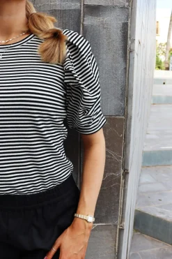 Online Liberte Win Puff Tshirt 22343 Black Creme Small Stripe