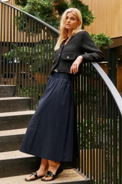 New Neo Noir Yara Poplin Skirt Navy