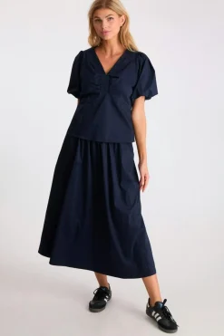 New Neo Noir Yara Poplin Skirt Navy