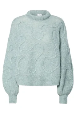 New YAS brida Ls Wool Blend Knit Pullover 4858446 Silver Blue Silver Metallic
