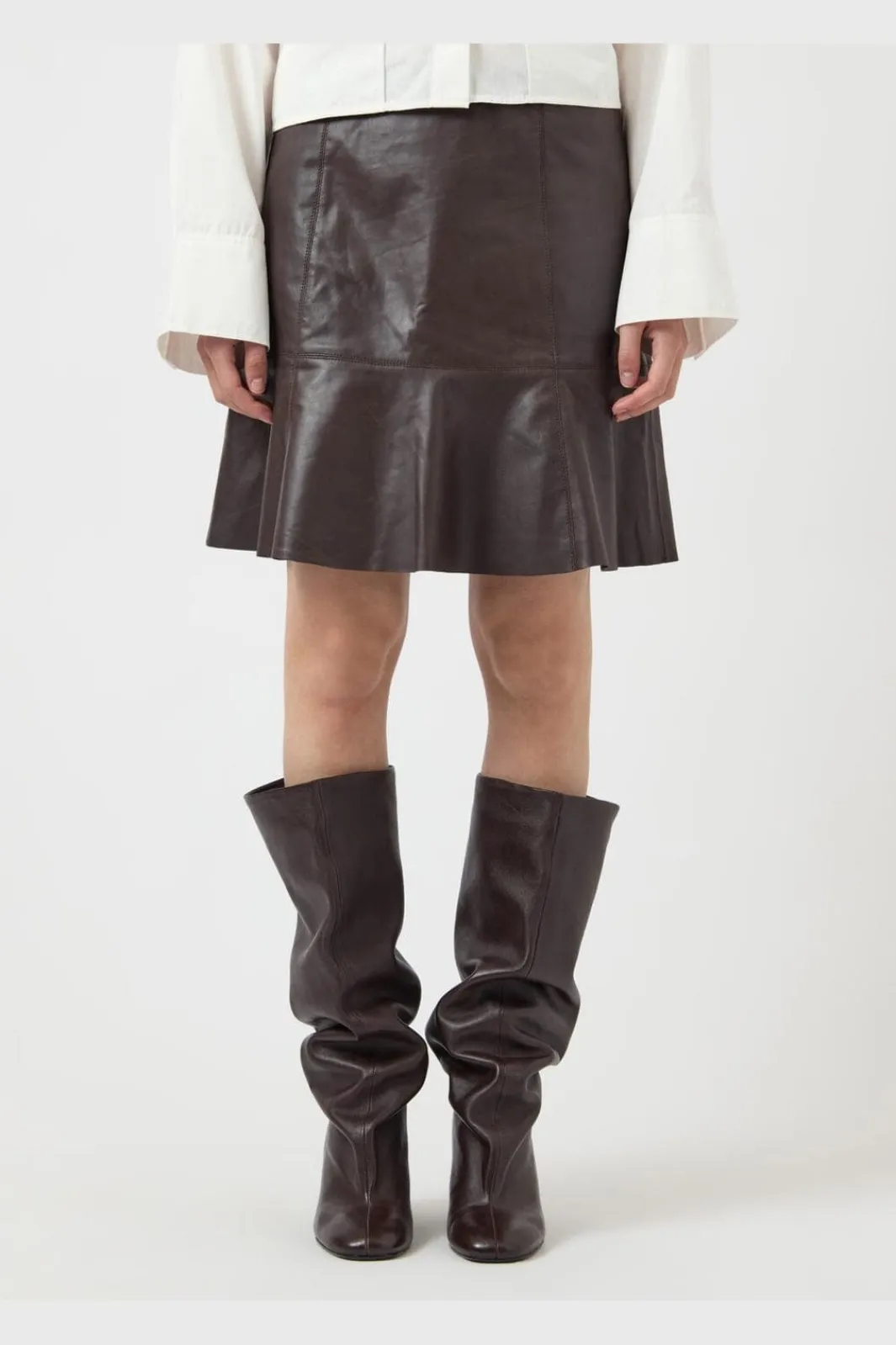 New YAS colly Naplon Leather Skirt 5091002 Chocolate Brown